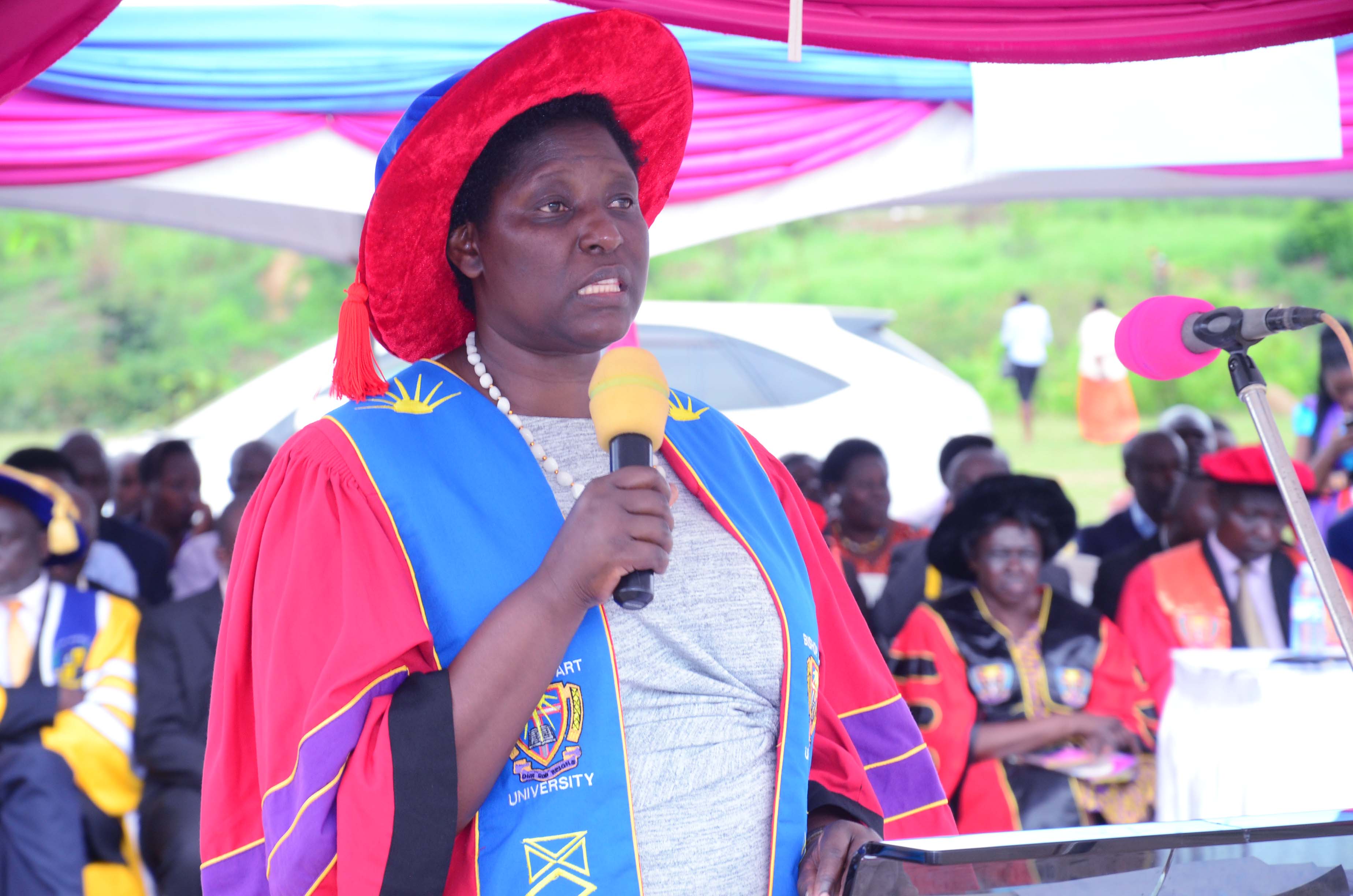 Prof. Maud Kamatenesi (PhD) Vice-Chancellor Bishop Stuart University delivering her speech at BSU's 15th Graduation Ceremony held on 18th of October 2019