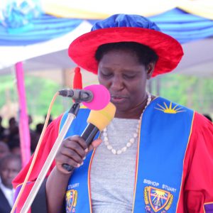 Prof. Maud Kamatenesi (PhD) Vice-Chancellor Bishop Stuart University delivering her speech at BSU’s 15th Graduation Ceremony held on 18th of October 2019
