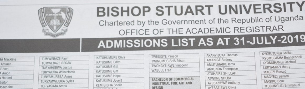 Bishop Stuart University Final admission list Academic Year 2019/2020