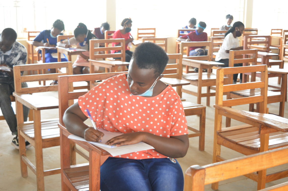 A student sitting for her end of Semester 1 examination 2020