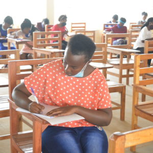 A student sitting for her end of Semester 1 examination 2020