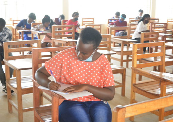 A student sitting for her end of Semester 1 examination 2020