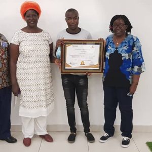 Prof. Maud Kamatenesi Mugisha (2nd L) with Prof. Patrick Rubaihayo former Council Member - BSU (L), Dr. Rebecca Prof. Maud Kamatenesi Mugisha (2nd L) with Prof. Patrick Rubaihayo former Council Member - BSU (L), Dr. Rebecca Kalibwani (R) and Hillary Nahurira - Winner of the RUFORUM Young African Entrepreneurs (No. 1 Uganda and No.4 in Africa)