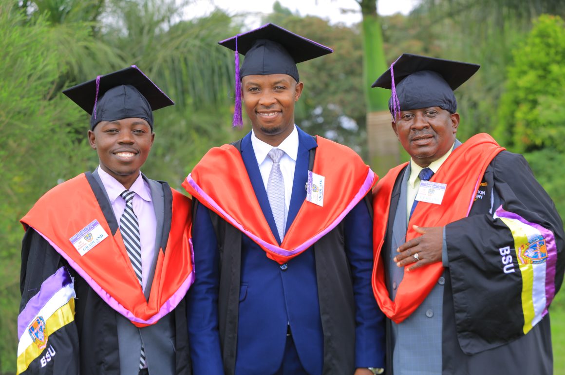Graduands pose for a photo at the 17th BSU Congregation at Igongo cultural center