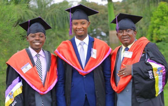 Graduands pose for a photo at the 17th BSU Congregation at Igongo cultural center