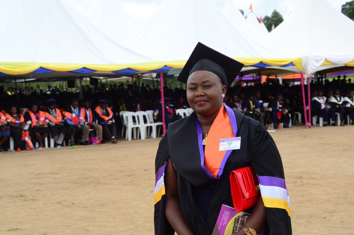 A female graduand moves forward to receive her first class accolade at the 15th BSU Graduation ceremony 18th Oct 2019