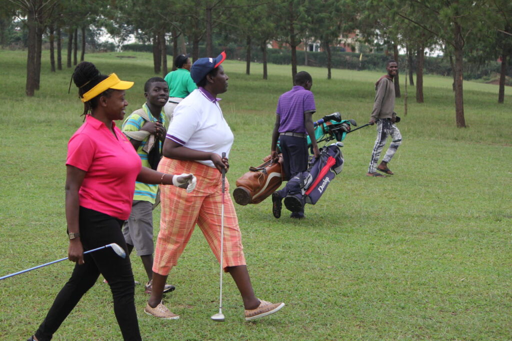 VC, Prof. Maud Kamatenesi Mugisha with fellow golfers before the launch of Golf Game at BSU