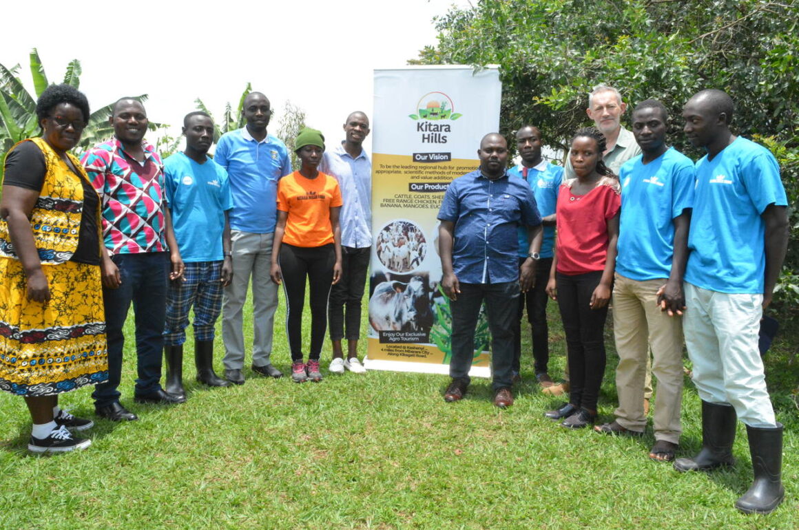 A group photo of the Kitara hills Farm Manager, Miss. Nalukwago Naswirah with her students, Mr. Steven, and trainers from the Incubation Hub of Bishop Stuart University