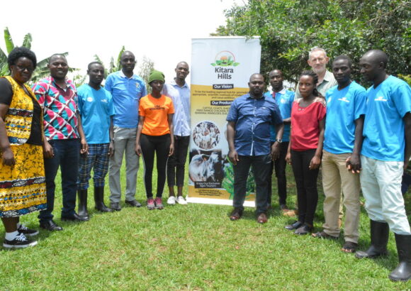 A group photo of the Kitara hills Farm Manager, Miss. Nalukwago Naswirah with her students, Mr. Steven, and trainers from the Incubation Hub of Bishop Stuart University