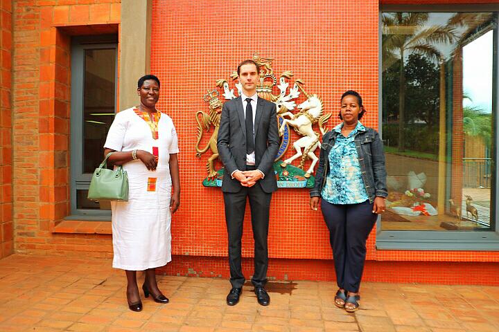 Prof. Maud Kamatenesi Mugisha (L), Mr. Matthew Little (C) and Ms. Kyarikunda Emily, Liaison Officer-BSU, Kampala (R)