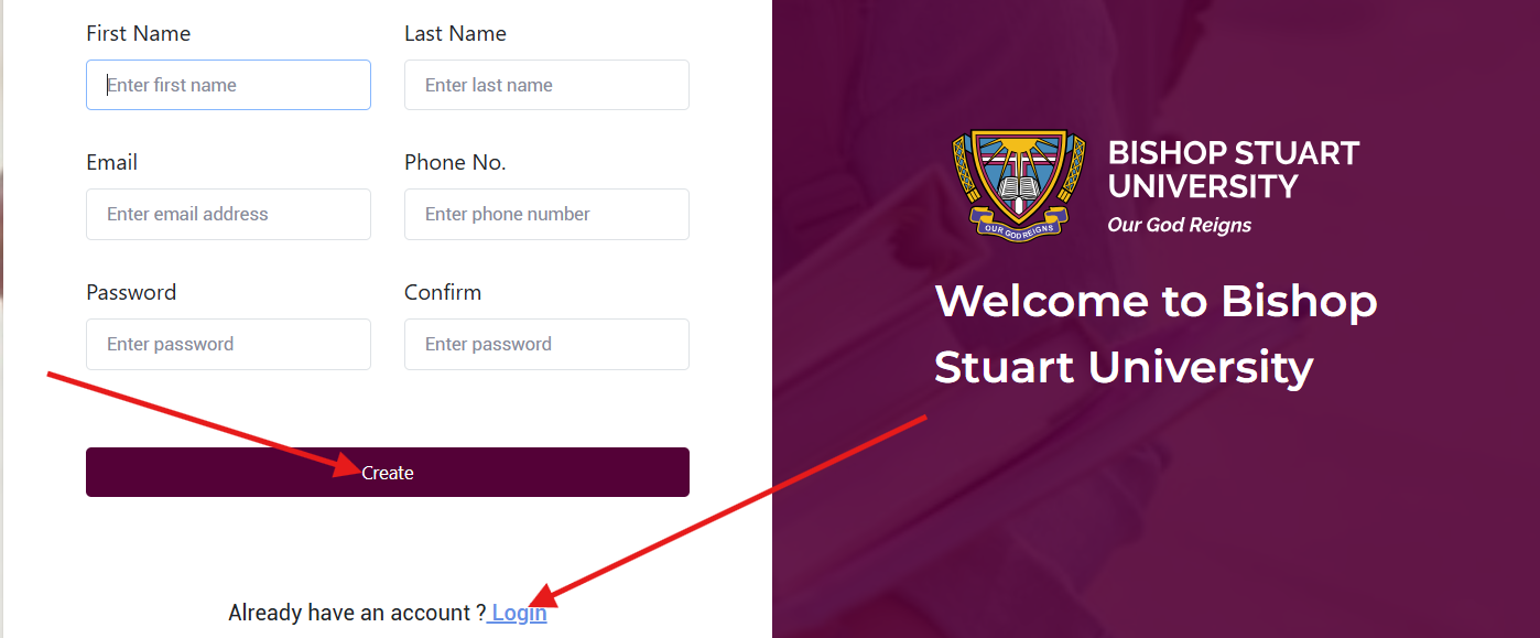 Create account page